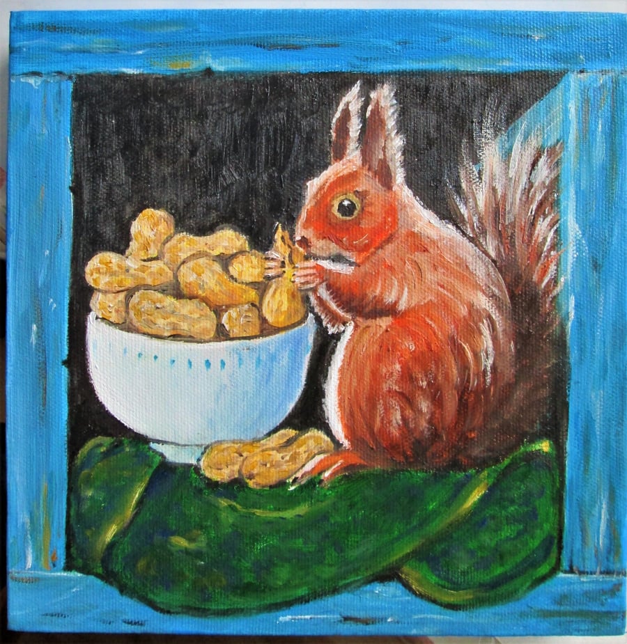 Squirrel and his nuts. Original oil painting