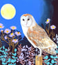 Flower Moon Original Painting - Gift for Owl Lovers