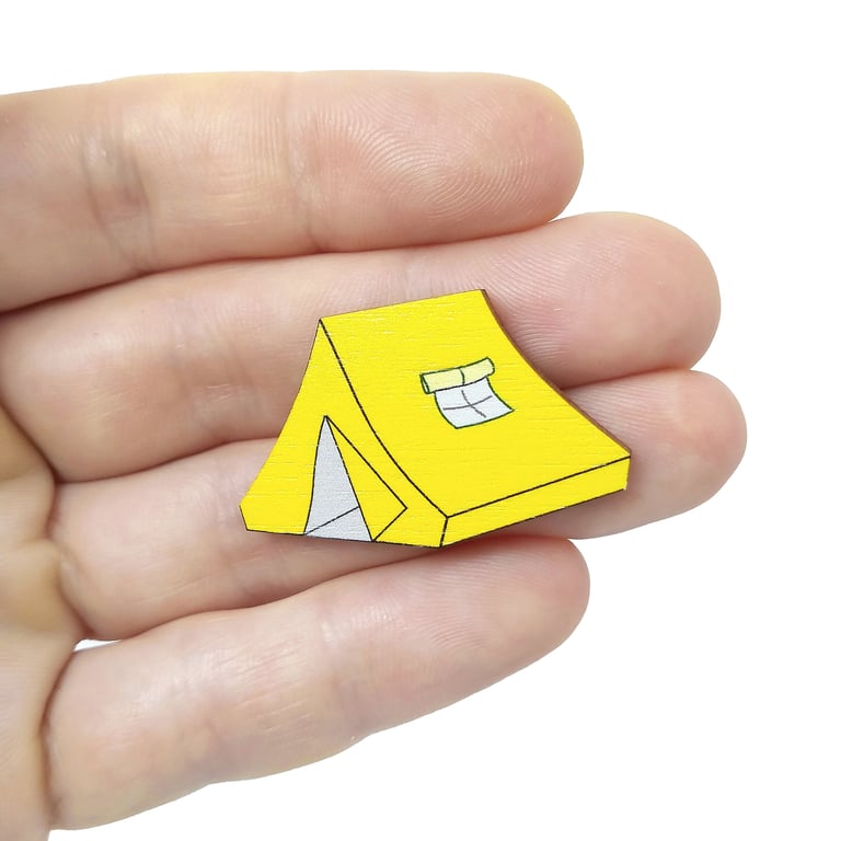 Tent Pin Badge Yellow, Gift for Camper, Gift for Hiker, Wild Camping