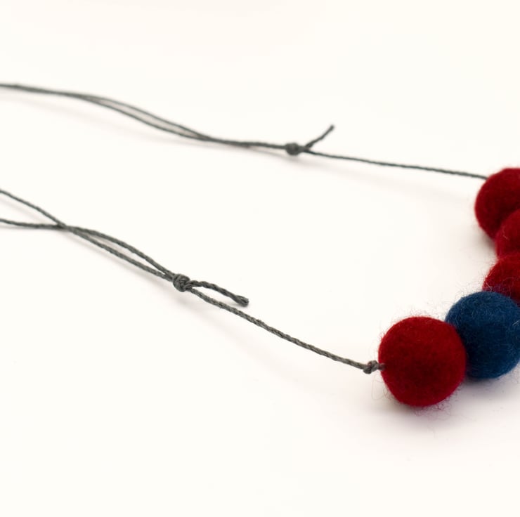 Felted Bead Necklace In Burgundy Red And Navy B Folksy