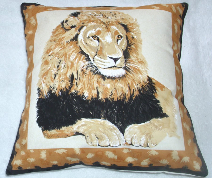 On Safari Magnificent Lion sitting facing forward cushion