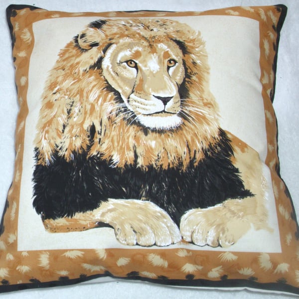 On Safari Magnificent Lion sitting facing forward cushion