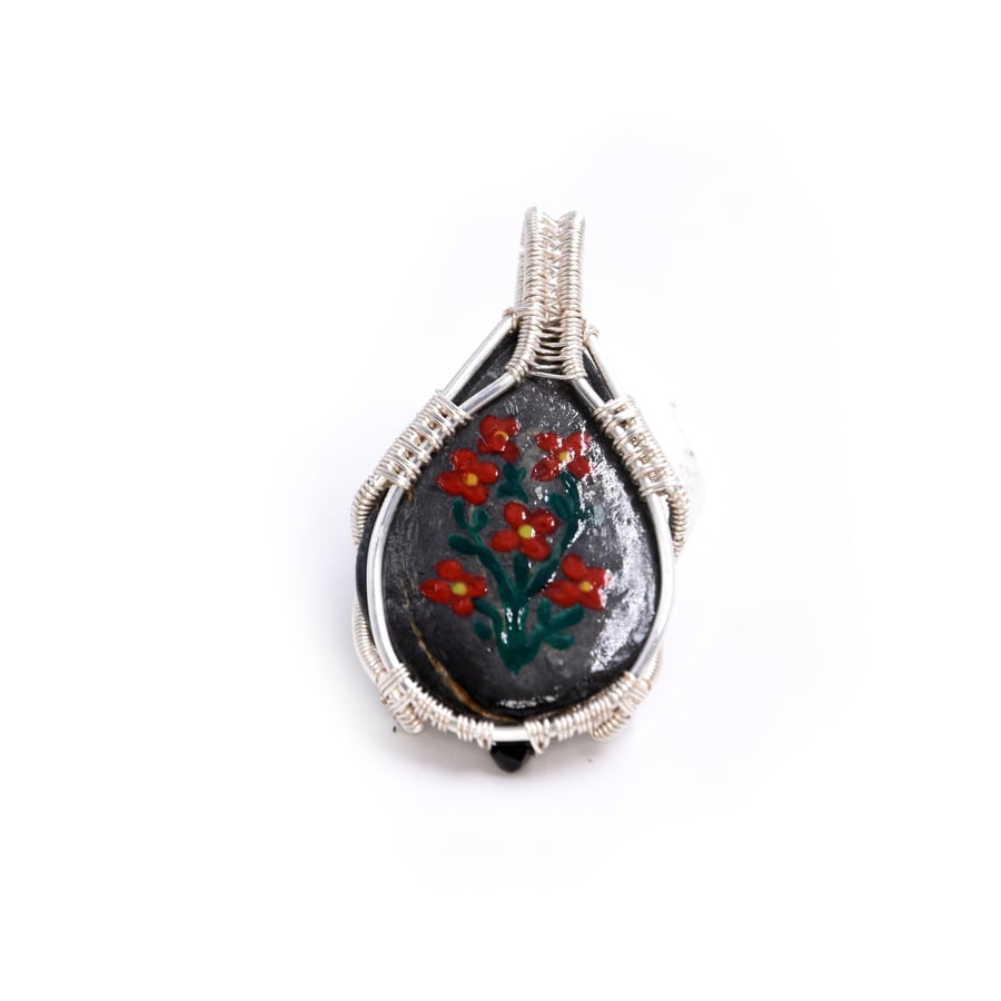 Hand painted stone pendant; Greek treasure; wearable art