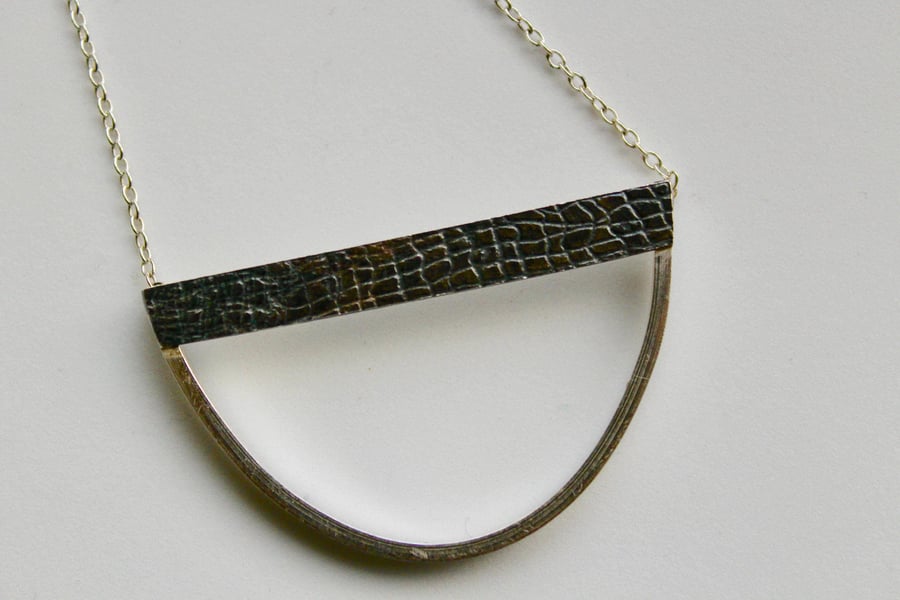 Handmade Oxidised and Polished Silver Geometric Pendant Necklace