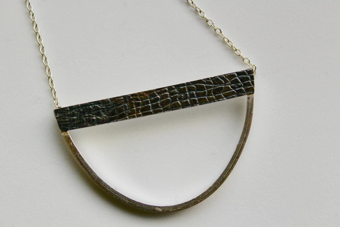 Handmade Oxidised and Polished Silver Geometric Pendant Necklace