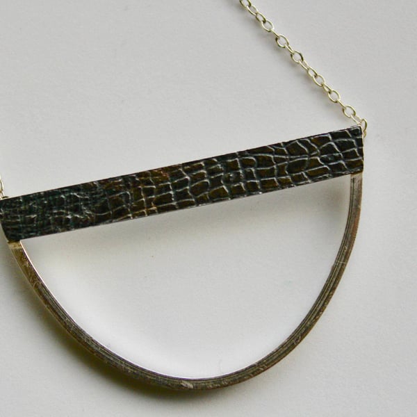 Handmade Oxidised and Polished Silver Geometric Pendant Necklace