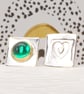 Handmade ear studs, asymmetrical with  a green Spinel stone and a heart shape.  - Image 4