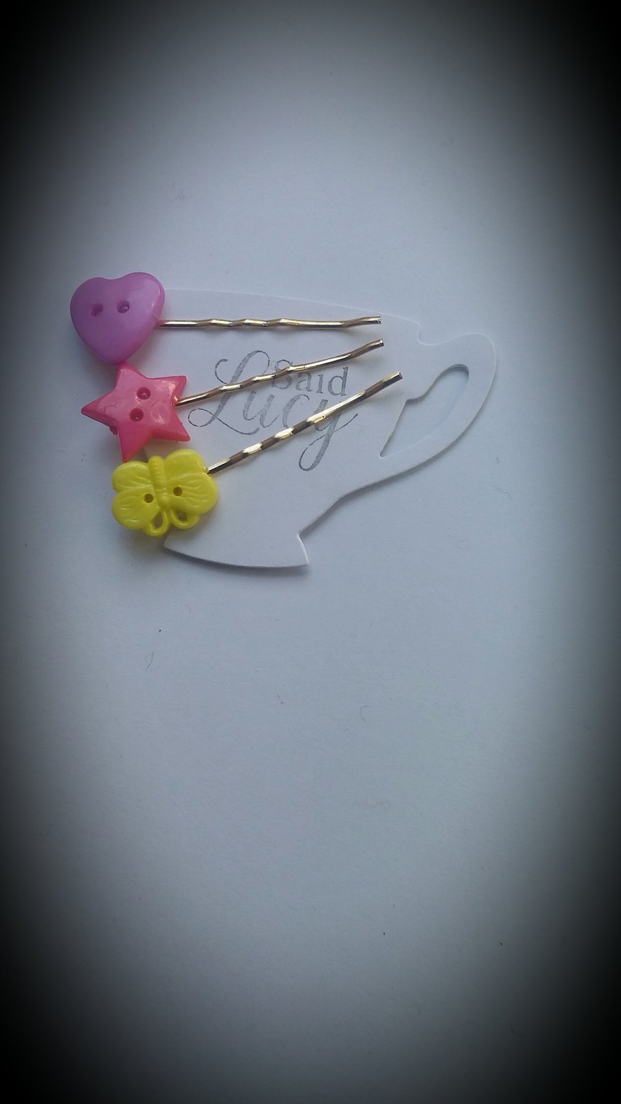 Fun spring hair clips, butterfly, heart and star bobby pins.