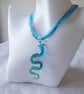 Blue Ribbon & Cord Adjustable Necklace B with Lampwork Glass Snake