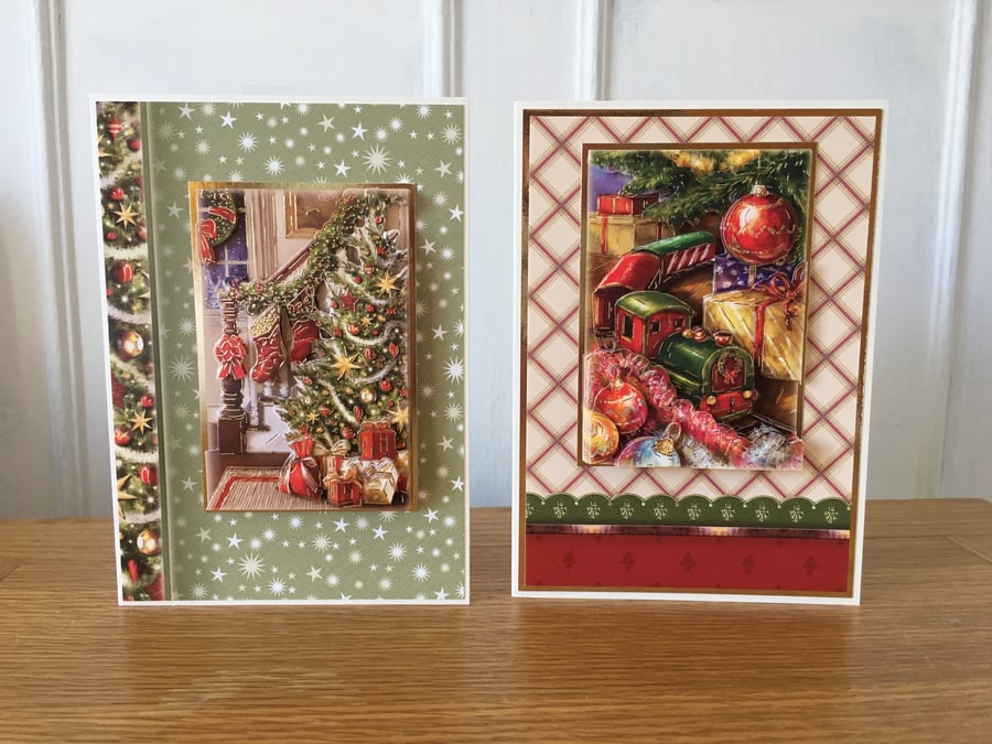 Set of 2 x 3D Traditional Christmas Cards - Handmade - A6 (5.75 x 4 inches)