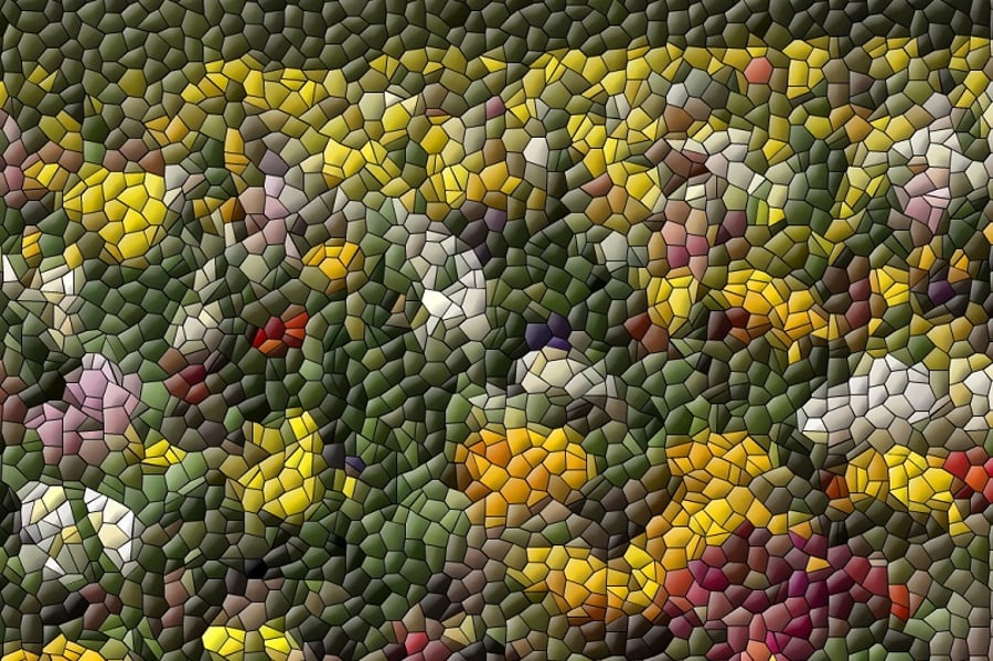 Colourful Garden A4 Digital Art Print in Mosaic Style