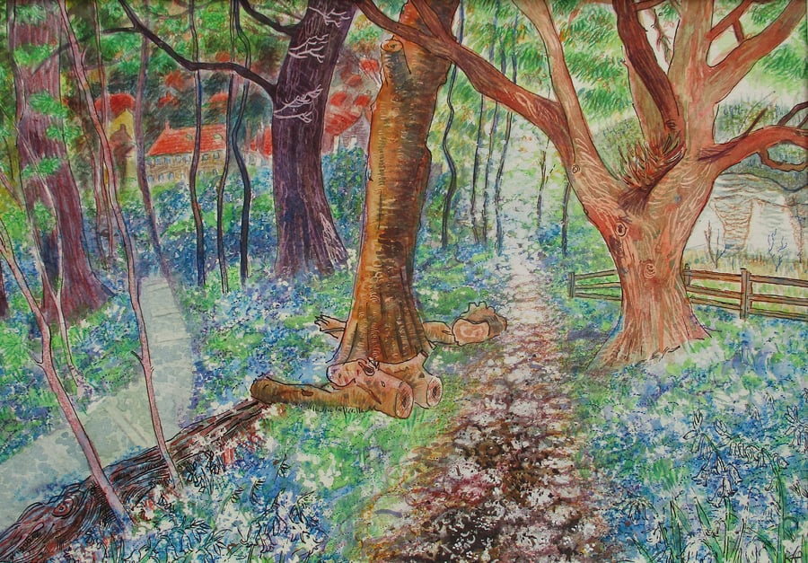Bluebell Wood, Saltwells Wood - Mixed Media Painting