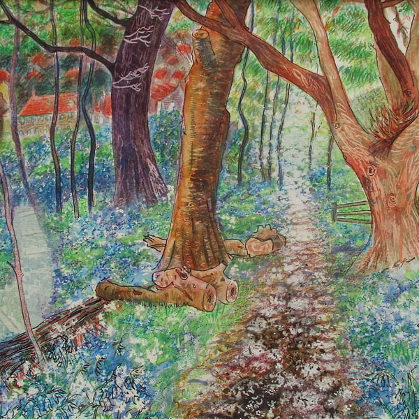 Bluebell Wood, Saltwells Wood - Mixed Media Painting