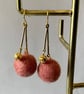 Merino Wool ball earrings with filigree bead. - Image 1
