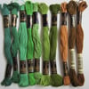 10 Skeins of Anchor Embroidery Threads - Green and Brown
