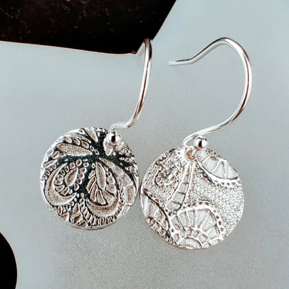 Handmade Fine Silver Drop Earrings - Heritage Lace Design