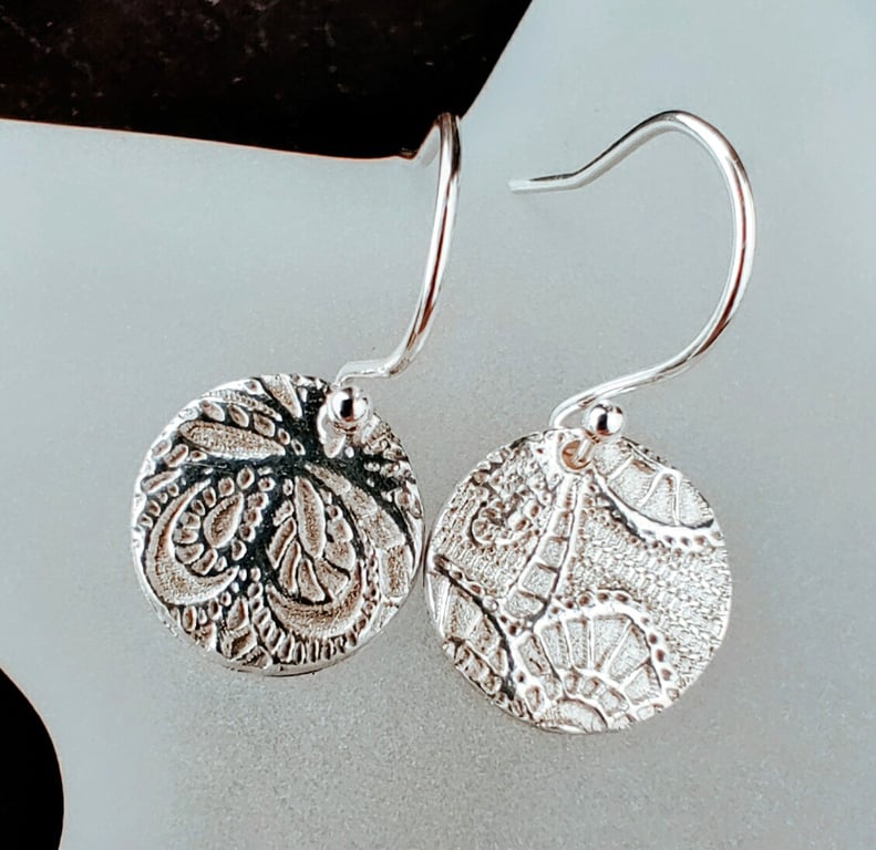 Handmade Fine Silver Drop Earrings - Heritage Lace Design