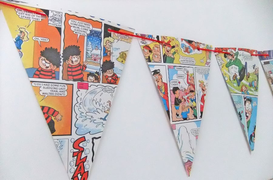 Beano Bunting - paper bunting upcycled from Beano books - Eco-Friendly Bunting