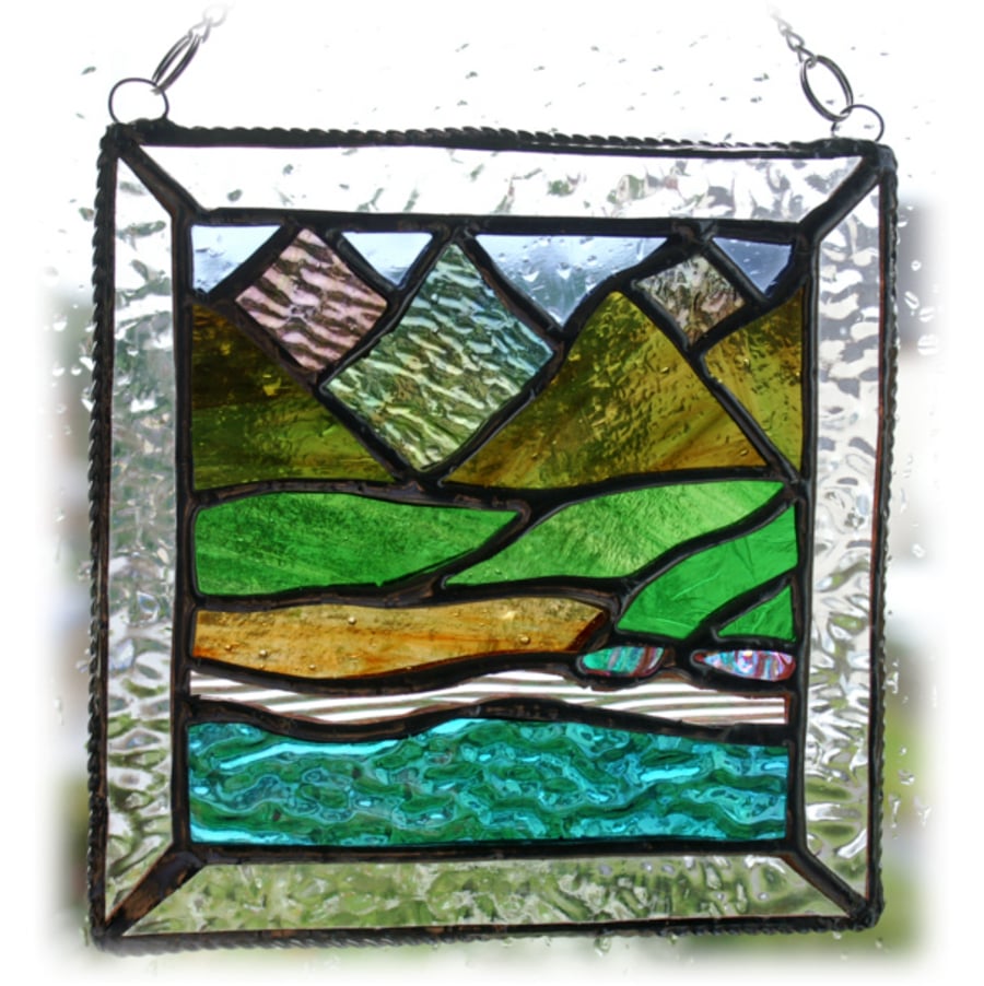 Picos Mountains Picture Suncatcher Stained Glass Handmade Sea view