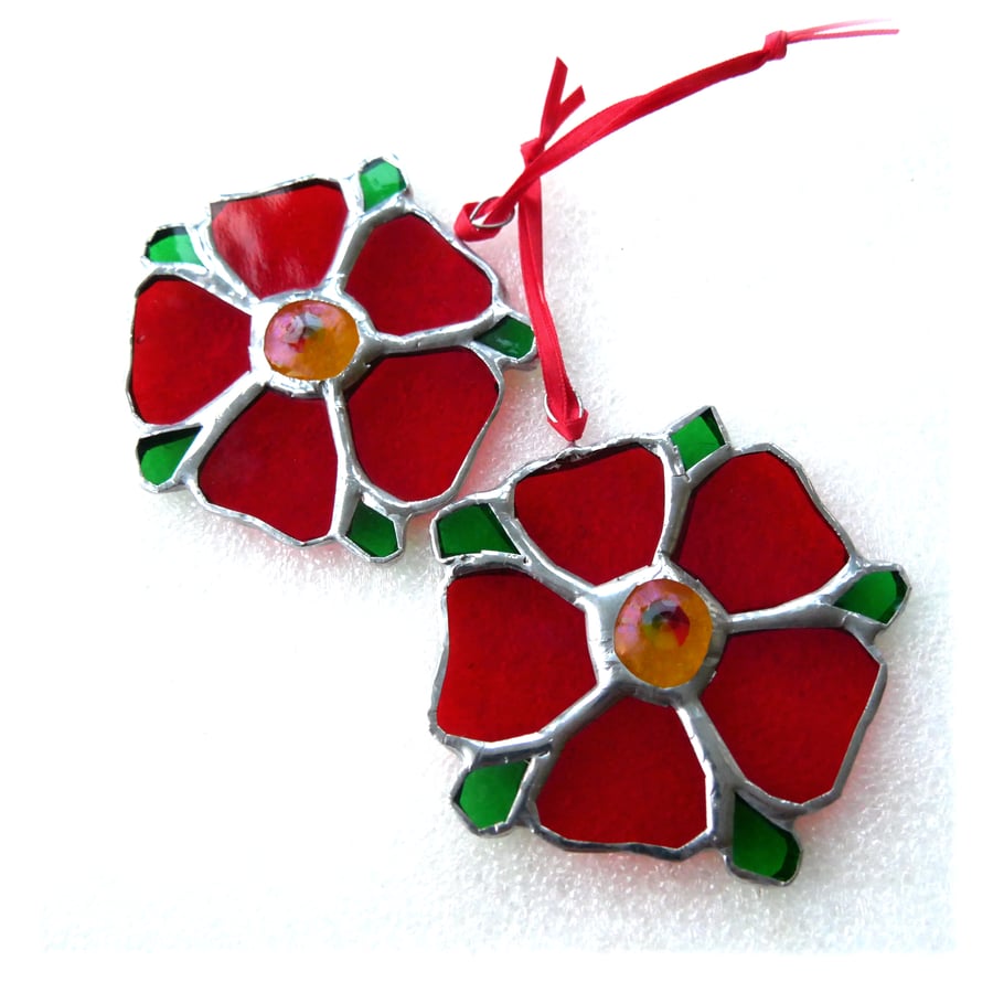 Lancashire Rose Muni Suncatcher Decoration Stained Glass Handmade