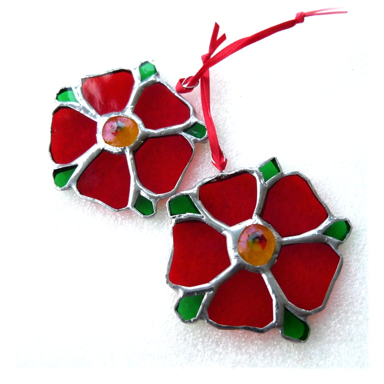 Lancashire Rose Muni Suncatcher Decoration Stained Glass Handmade