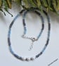 White Shell Pearls & Blue Seed Bead Necklace 