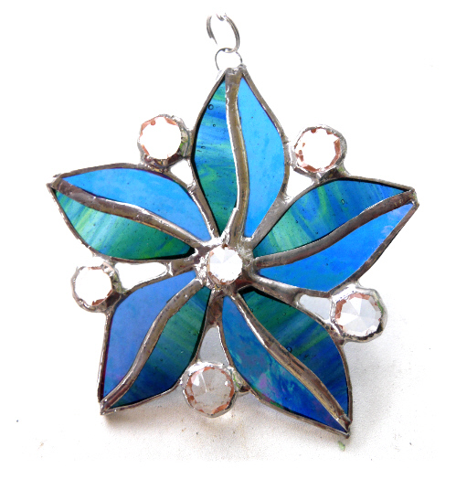 Crystal Star Flower Suncatcher Stained Glass 009 Sea-Blue