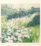 Miniature landscape painting - Green hill with white flowers - Image 9