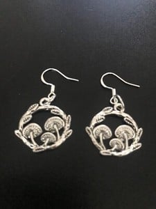 mushrooms in grass charm hook earrings