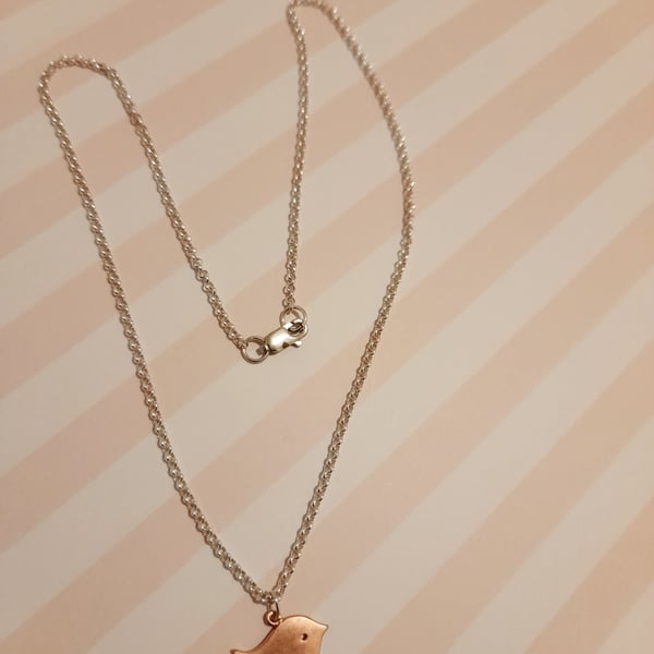 ROSE GOLD SPARROW AND SILVER CHAIN NECKLACE -BIRD -CHRISTMAS - FREE UK POSTAGE
