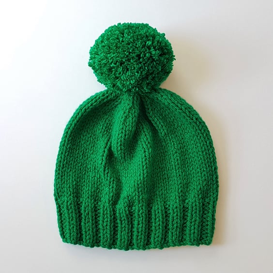 Bobble Hat in Emerald Green Chunky Yarn