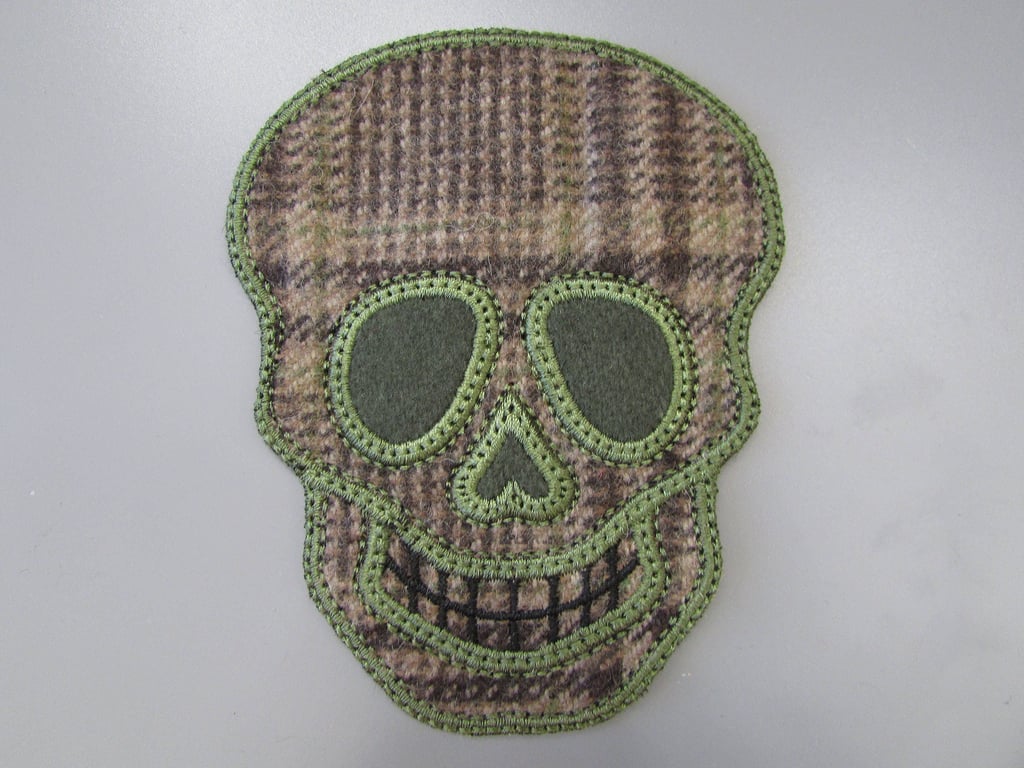 Embroidered Tweed Sugar Skull Applique