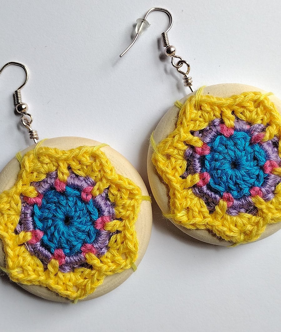 Micro crochet mandala earrings