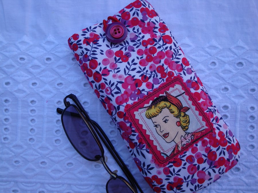 Liberty Print Glasses case - appliqued  - sunglasses - reading .
