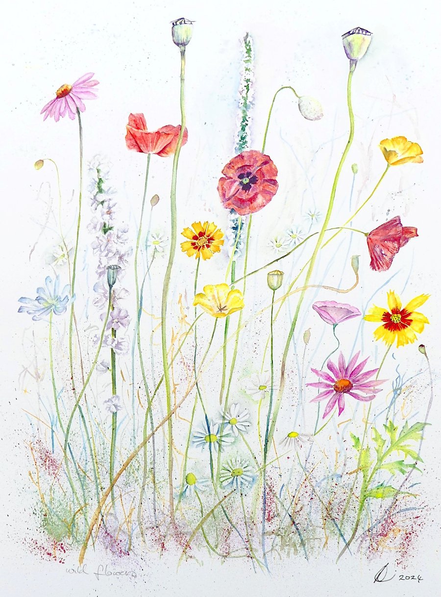 Meadow wildflower watercolour print