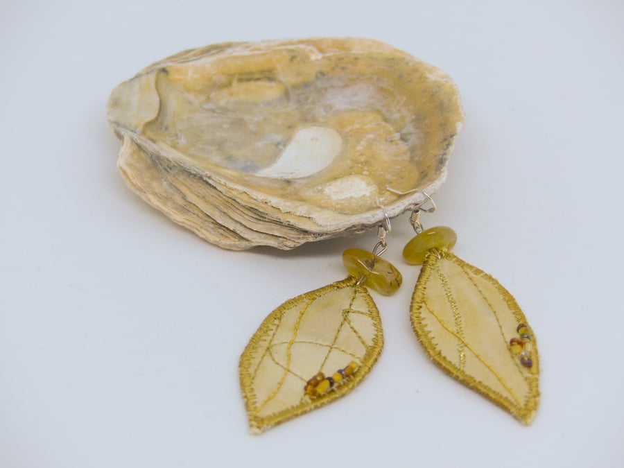 Yellow leaf textile earrings