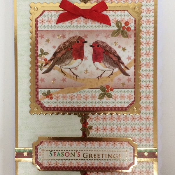 Christmas Card Robins Season's Greetings 3D Luxury Handmade Card