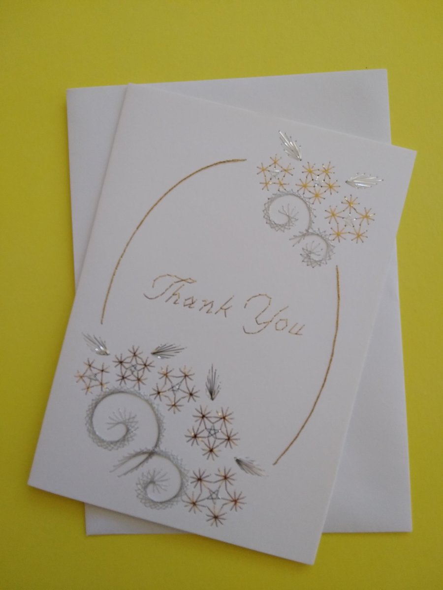 Hand Embroidered Thank You Card.