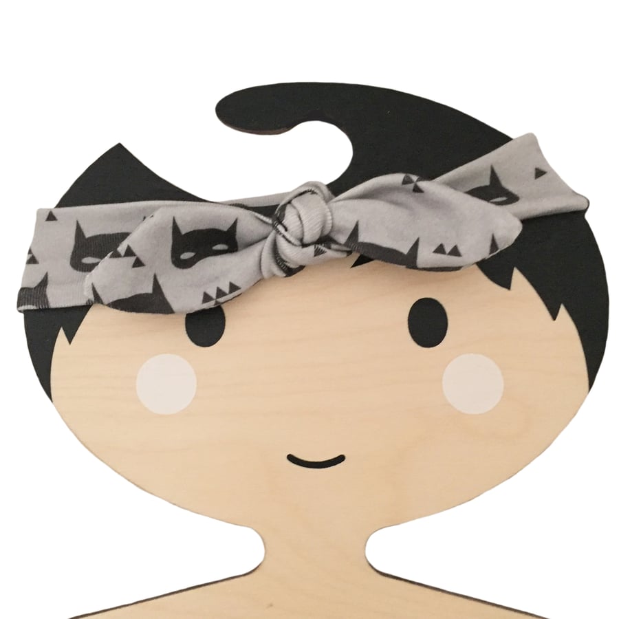 Baby Knotted Headband in ORGANIC Grey SUPERHERO MASKS - A Modern Baby Gift Idea