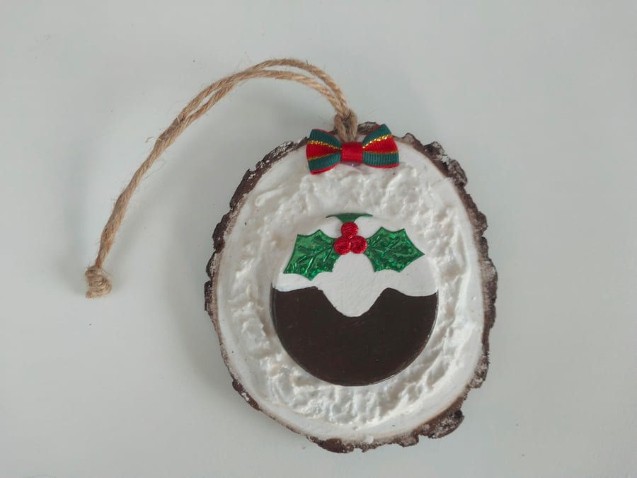 Christmas Pudding On A Real Log Slice Christmas Tree Or Home Decor