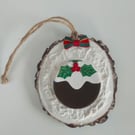 Christmas Pudding On A Real Log Slice Christmas Tree Or Home Decor
