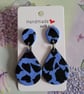 Handmade Polymer Clay Blue and Black Teardrop Earrings. 316 Stainless Steel 