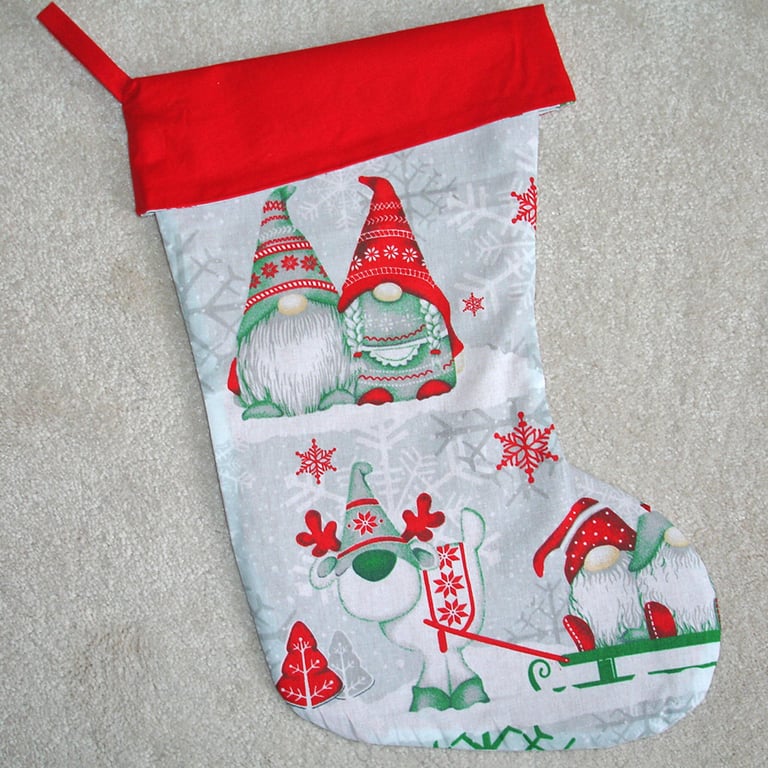 Christmas Stocking Gnomes Gonks Red Green Grey Xmas Stockings 18"
