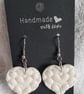 Handmade Polymer Clay White Heart Glitter Earrings. 316 Surgical Stainless Steel