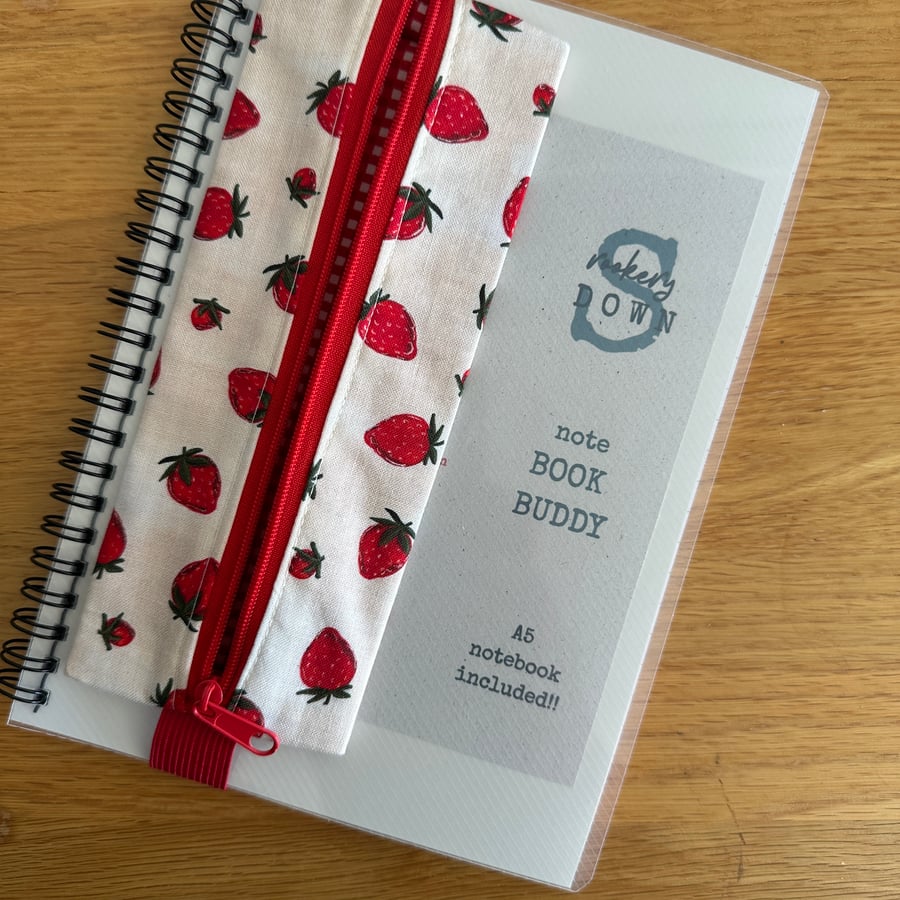 Handmade Book Buddy Pen Case. Zip Up Pencil Case with Elastic Loop