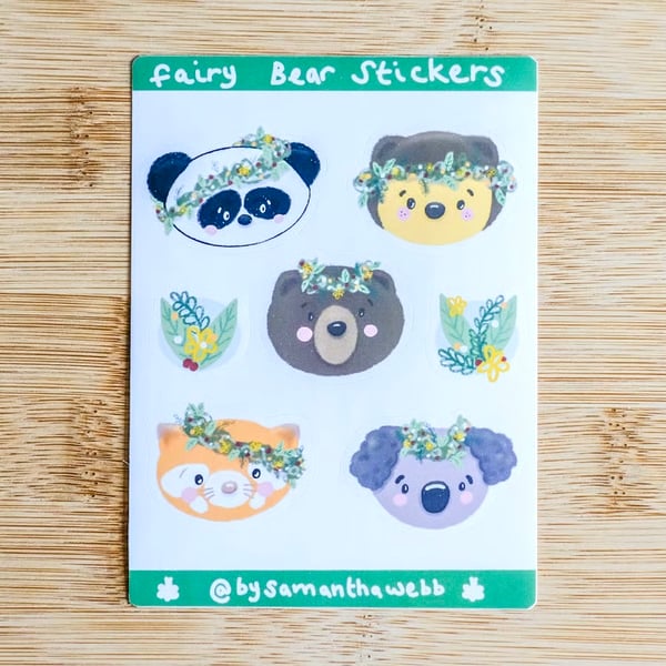 Fairy Floral Bears Illustrated sticker sheet