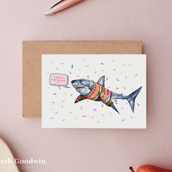 Shark Birthday Card - Birthday Cards, Birthday Cards for Him, Great White Shark