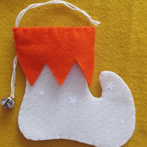 Handmade Elf Boot Christmas Cream and Orange