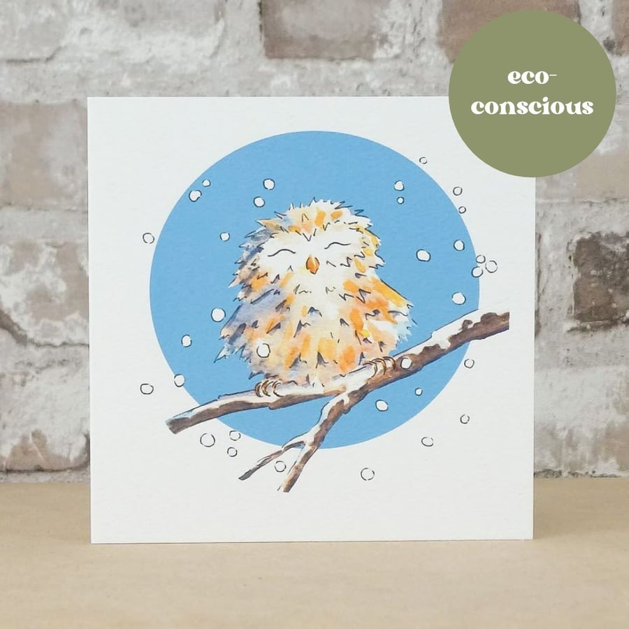 Christmas Card Snow Owl Ecofriendly
