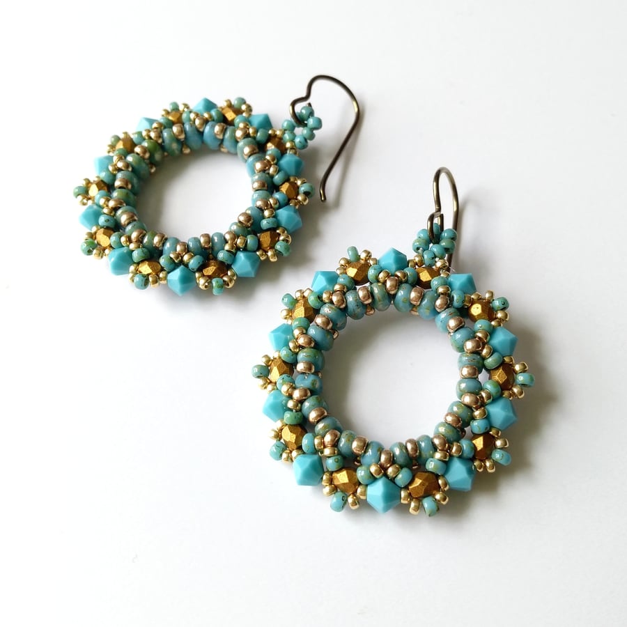 Summer Hoop Earrings in Turquoise and Gold